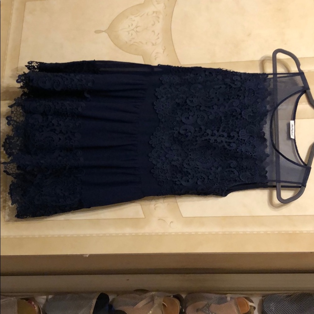 Akellylan Navy blue sleeveless lace dress
